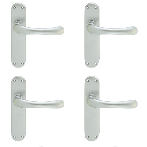 4 PACK Smooth Rounded Internal Latch Door Handle Satin Chrome Lever On Backplate