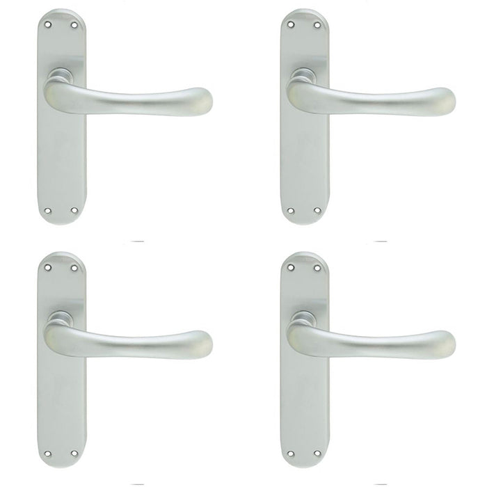 4 PACK Smooth Rounded Internal Latch Door Handle Satin Chrome Lever On Backplate