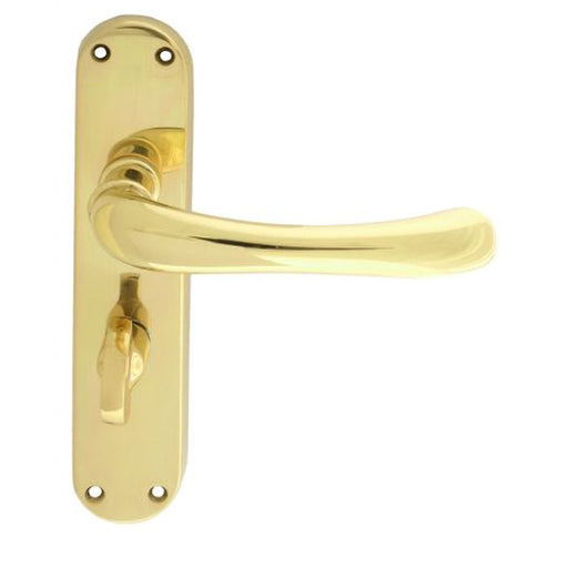 Smooth Rounded Bathroom Latch Door Handle - Polished Brass Lever On Backplate