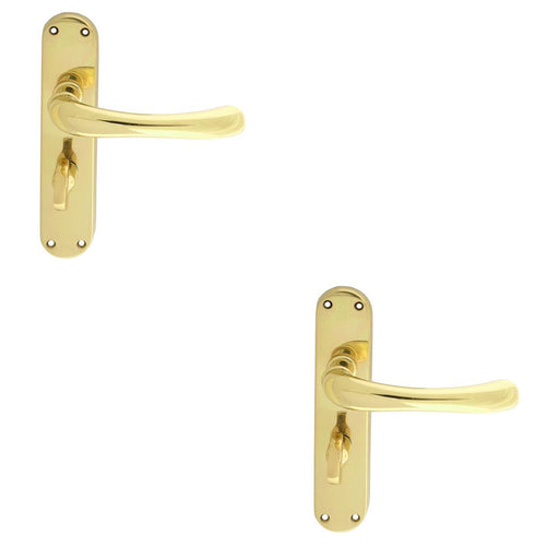 2 PACK Smooth Rounded Bathroom Latch Door Handle Polished Brass Lever Backplate