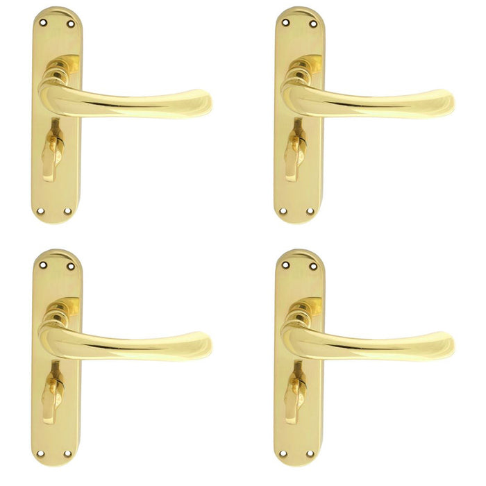 4 PACK Smooth Rounded Bathroom Latch Door Handle Polished Brass Lever Backplate