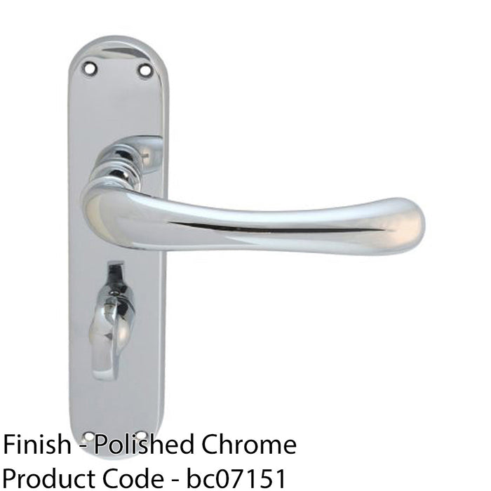 Smooth Rounded Bathroom Latch Door Handle - Polished Chrome Lever On Backplate 1