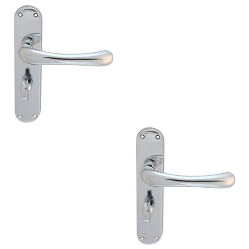 2 PACK Smooth Rounded Bathroom Latch Door Handle Polished Chrome Lever Backplate