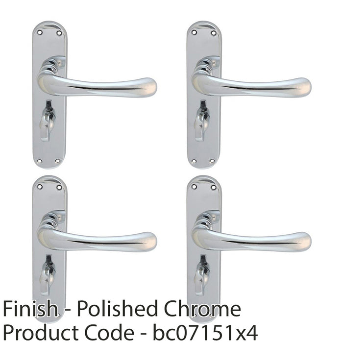 4 PACK Smooth Rounded Bathroom Latch Door Handle Polished Chrome Lever Backplate 1