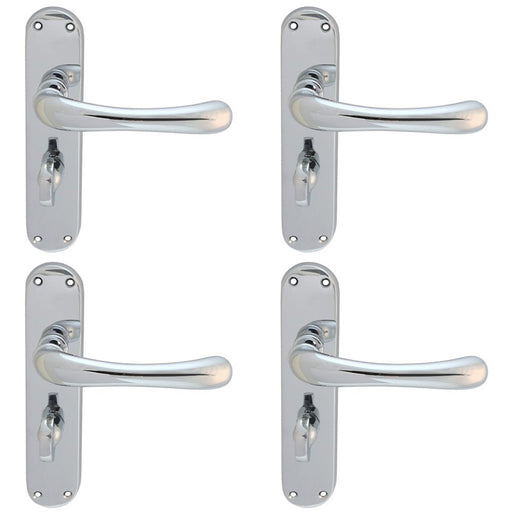 4 PACK Smooth Rounded Bathroom Latch Door Handle Polished Chrome Lever Backplate