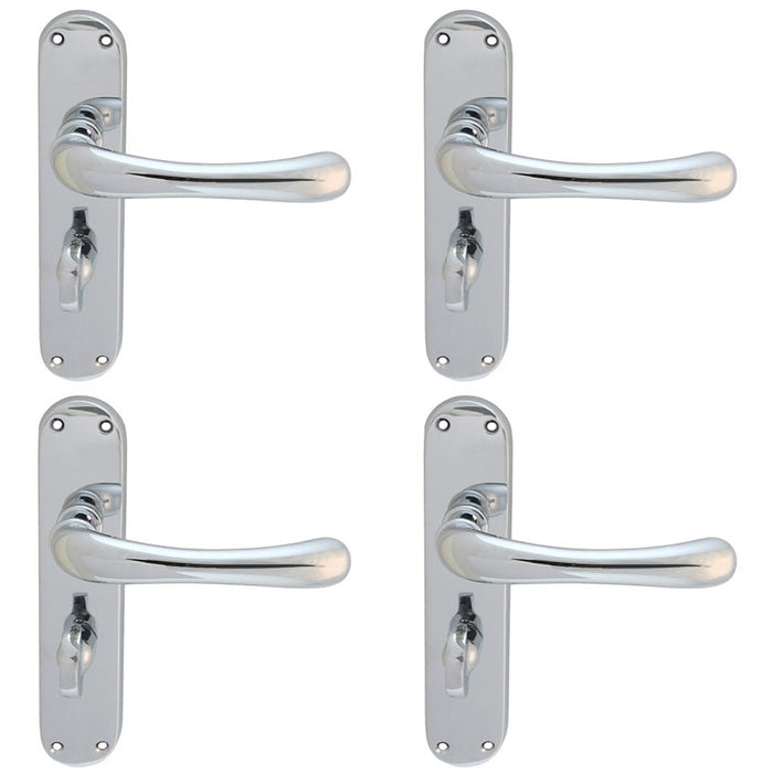 4 PACK Smooth Rounded Bathroom Latch Door Handle Polished Chrome Lever Backplate