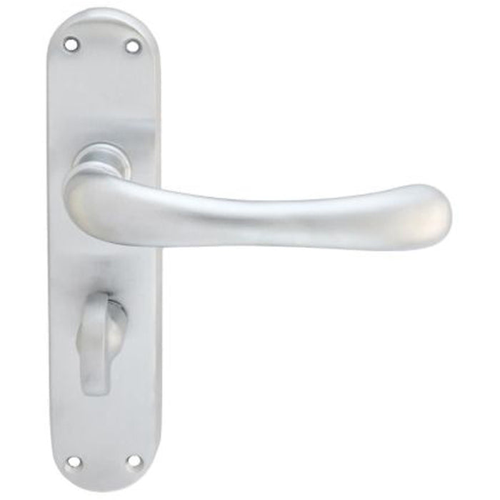 Smooth Rounded Bathroom Latch Door Handle - Satin Chrome Lever On Backplate