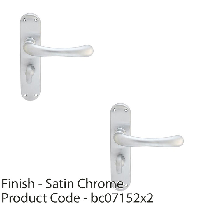 2 PACK Smooth Rounded Bathroom Latch Door Handle Satin Chrome Lever On Backplate 1