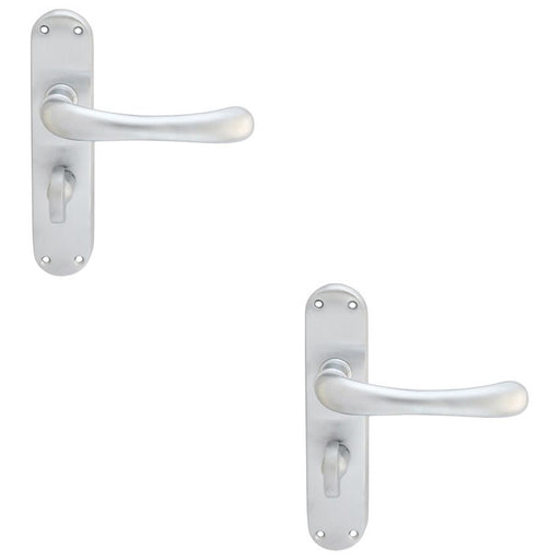 2 PACK Smooth Rounded Bathroom Latch Door Handle Satin Chrome Lever On Backplate