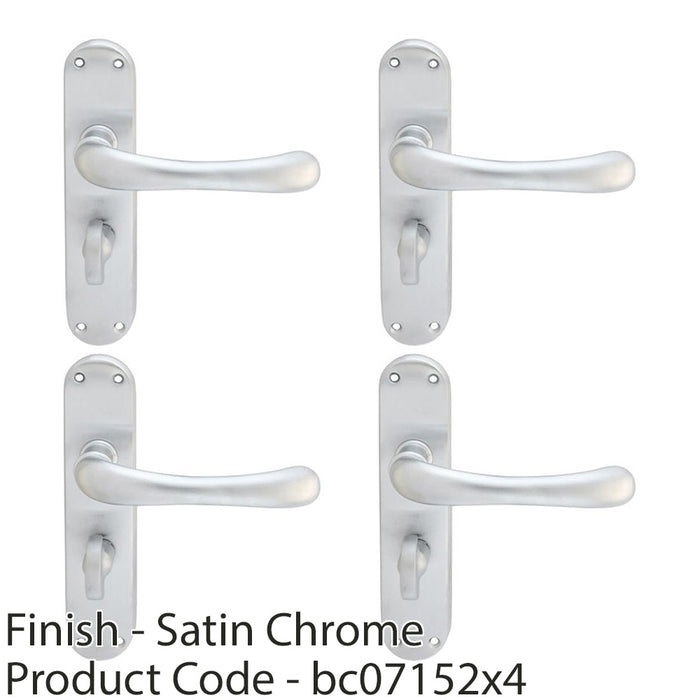 4 PACK Smooth Rounded Bathroom Latch Door Handle Satin Chrome Lever On Backplate 1