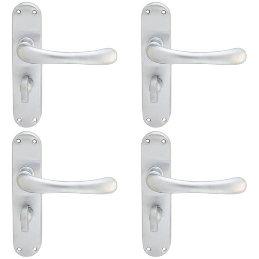 4 PACK Smooth Rounded Bathroom Latch Door Handle Satin Chrome Lever On Backplate