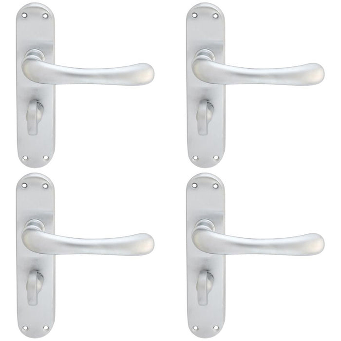 4 PACK Smooth Rounded Bathroom Latch Door Handle Satin Chrome Lever On Backplate