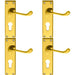 4 PACK Victorian Scroll Latch & EURO Lock Door Handle Polished Brass Backplate