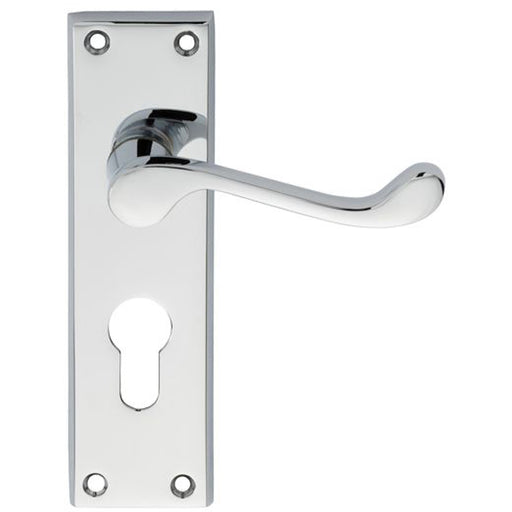 Victorian Scroll Latch & EURO Lock Door Handle Polished Chrome Lever Backplate