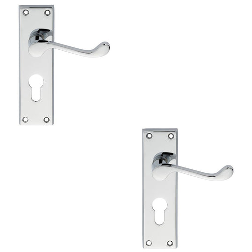 2 PACK Victorian Scroll Latch & EURO Lock Door Handle Polished Chrome Backplate