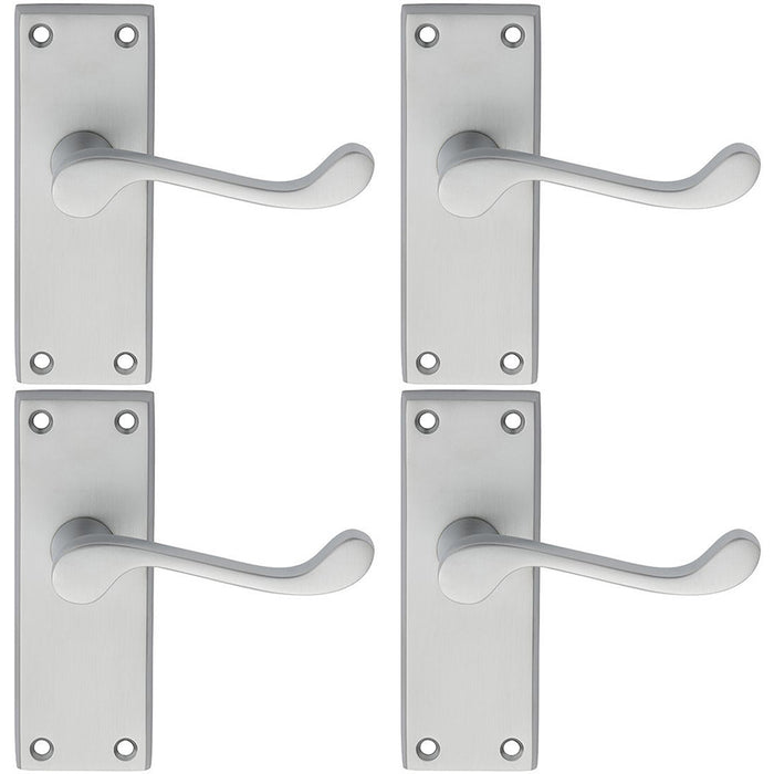 4 PACK Victorian Scroll Internal Latch Door Handle Satin Chrome Lever Backplate