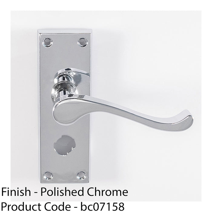 Victorian Scroll Bathroom Latch Door Handle - Polished Chrome Lever On Backplate 1