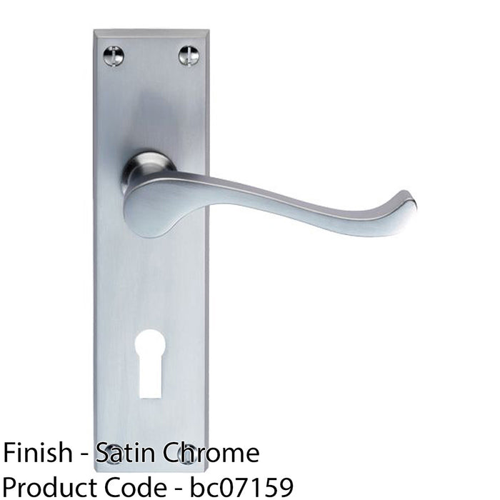 Victorian Scroll Bathroom Latch Door Handle - Satin Chrome Lever On Backplate 1