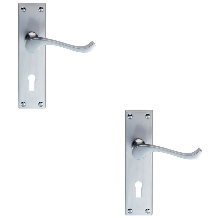 2 PACK Victorian Scroll Bathroom Latch Door Handle Satin Chrome Lever Backplate