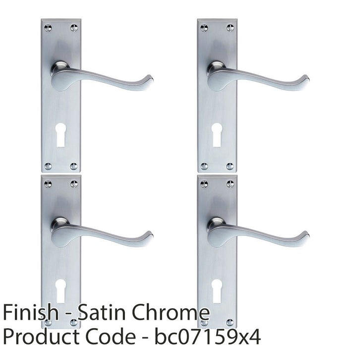 4 PACK Victorian Scroll Bathroom Latch Door Handle Satin Chrome Lever Backplate 1