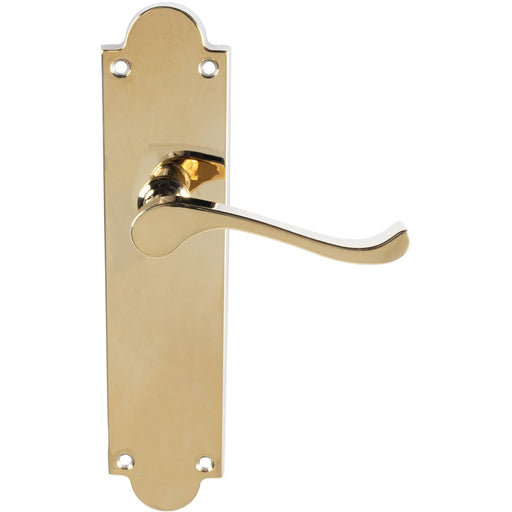 Victorian Internal Latch Door Handle - Polished Brass Lever On Shaped Backplate