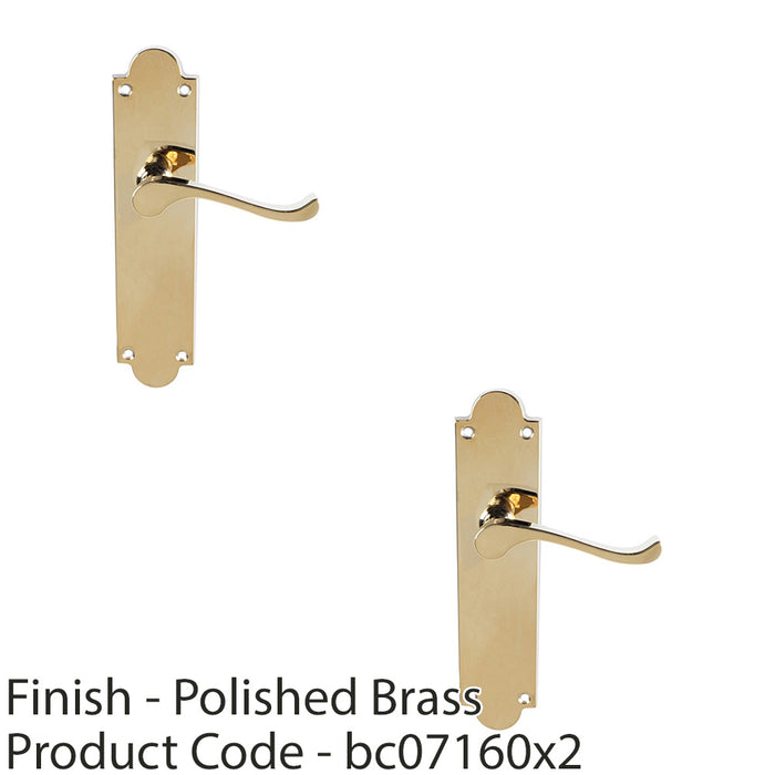 2 PACK Victorian Internal Latch Door Handle Polished Brass On Shaped Backplate 1