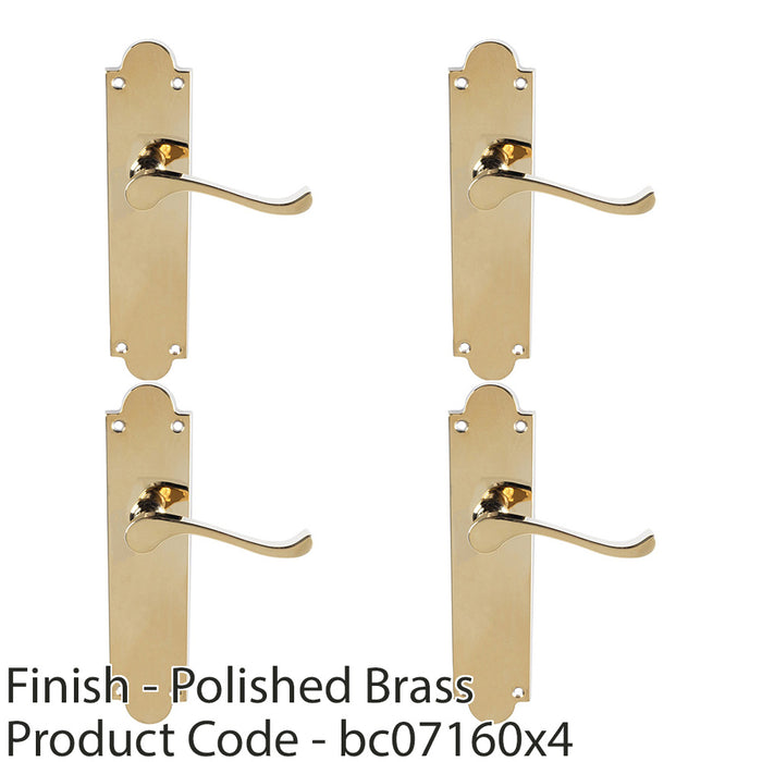 4 PACK Victorian Internal Latch Door Handle Polished Brass On Shaped Backplate 1