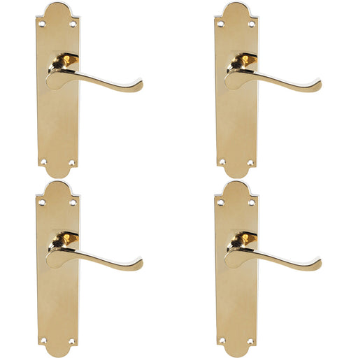 4 PACK Victorian Internal Latch Door Handle Polished Brass On Shaped Backplate