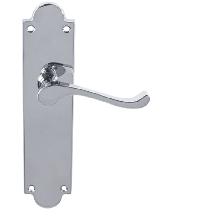 Victorian Internal Latch Door Handle - Polished Chrome Lever On Shaped Backplate