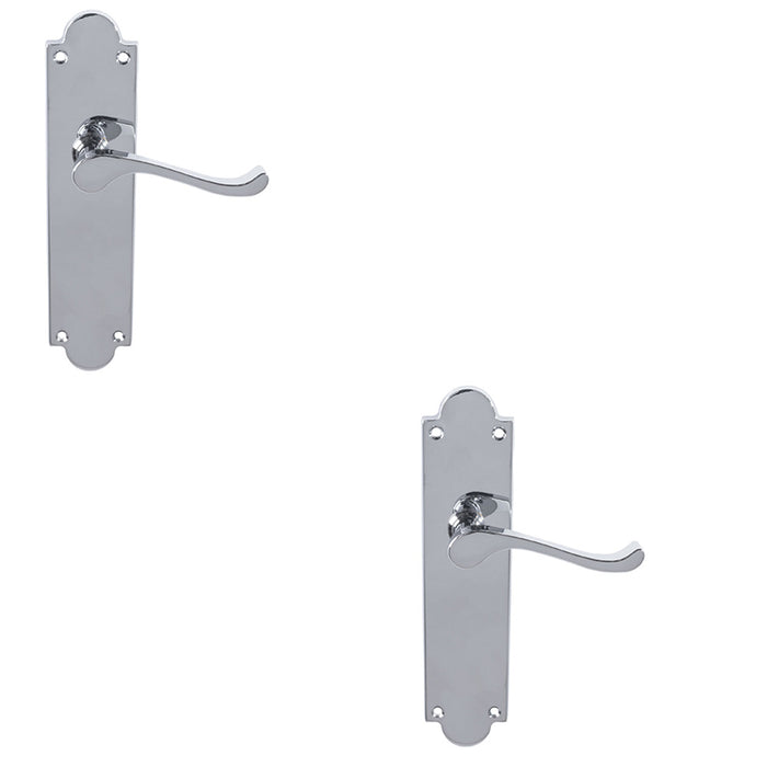 2 PACK Victorian Internal Latch Door Handle Polished Chrome On Shaped Backplate