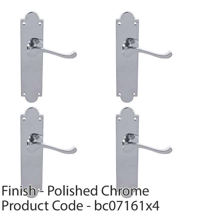 4 PACK Victorian Internal Latch Door Handle Polished Chrome On Shaped Backplate 1