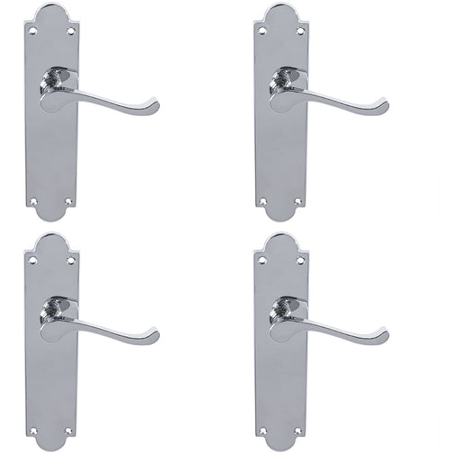 4 PACK Victorian Internal Latch Door Handle Polished Chrome On Shaped Backplate