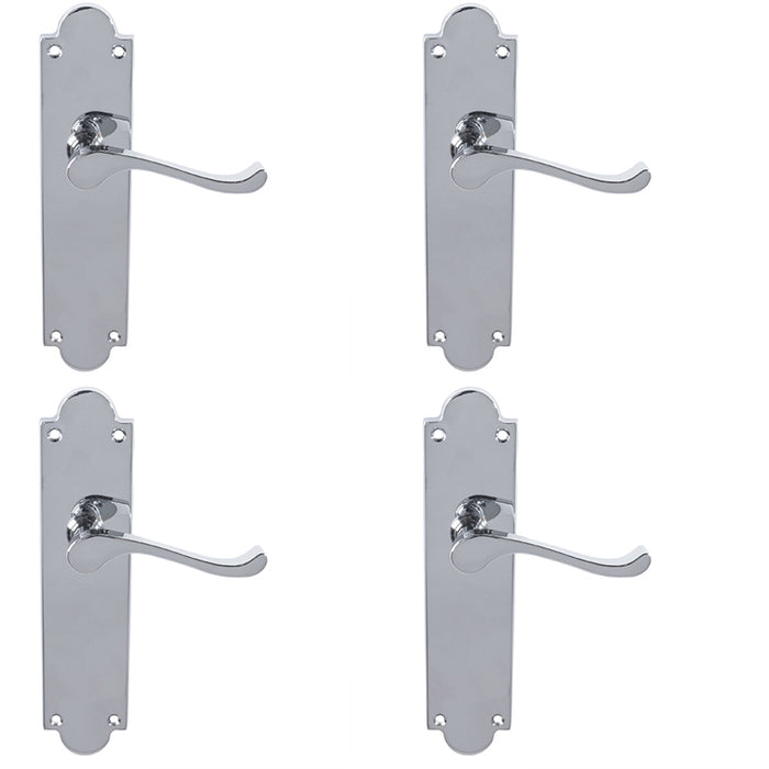 4 PACK Victorian Internal Latch Door Handle Polished Chrome On Shaped Backplate