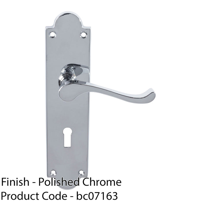 Victorian Latch & Lock Door Handle - Polished Chrome Lever On Shaped Backplate 1