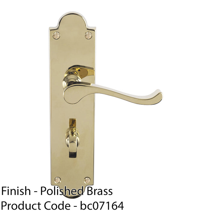 Victorian Bathroom Latch Door Handle - Polished Brass Lever On Shaped Backplate 1