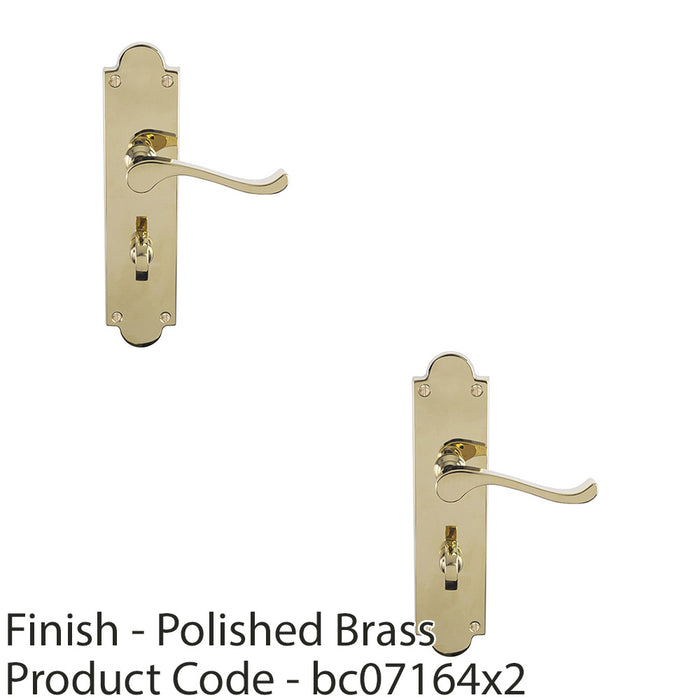 2 PACK Victorian Bathroom Latch Door Handle Polished Brass On Shaped Backplate 1