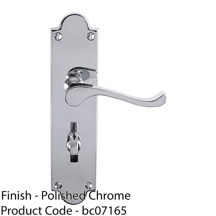 Victorian Bathroom Latch Door Handle - Polished Chrome Lever On Shaped Backplate 1