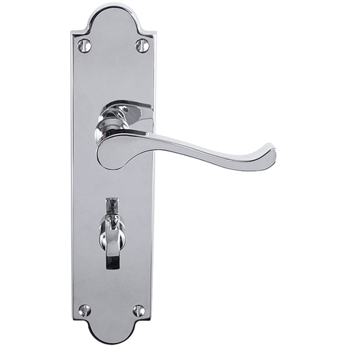 Victorian Bathroom Latch Door Handle - Polished Chrome Lever On Shaped Backplate