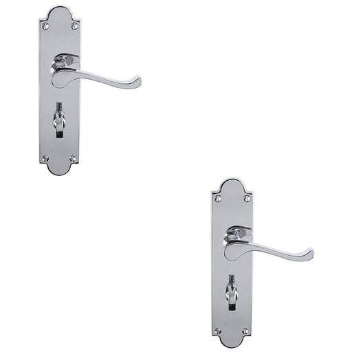 2 PACK Victorian Bathroom Latch Door Handle Polished Chrome On Shaped Backplate