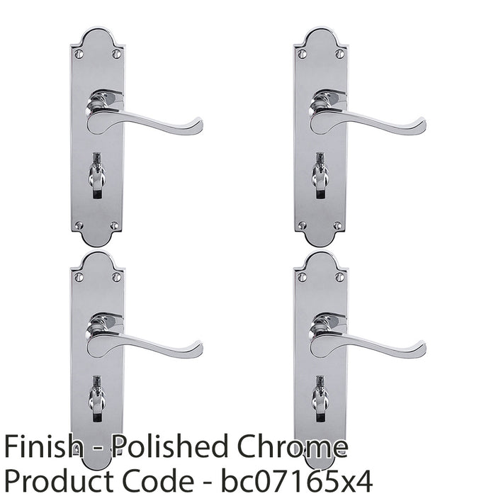 4 PACK Victorian Bathroom Latch Door Handle Polished Chrome On Shaped Backplate 1