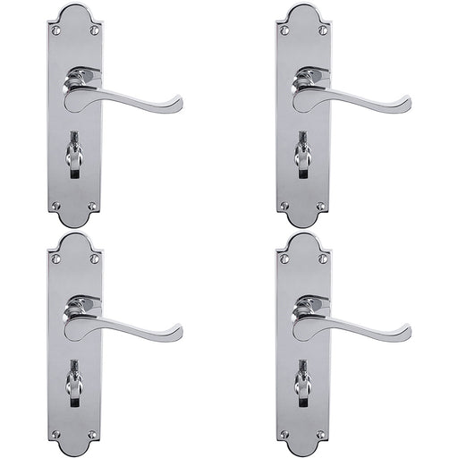 4 PACK Victorian Bathroom Latch Door Handle Polished Chrome On Shaped Backplate