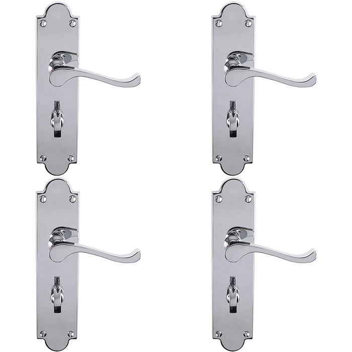 4 PACK Victorian Bathroom Latch Door Handle Polished Chrome On Shaped Backplate