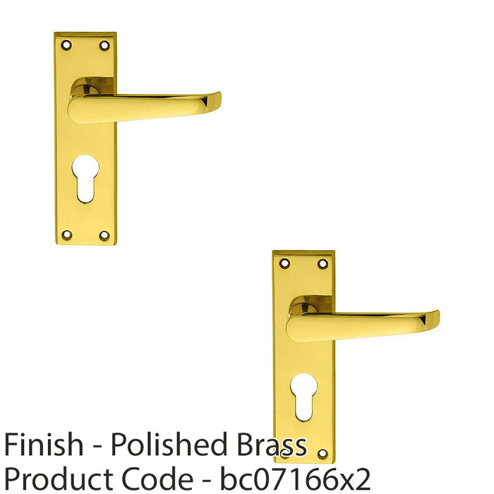 2 PACK Straight Victorian Latch & EURO Lock Door Handle Polished Brass Backplate 1