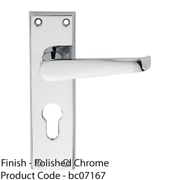 Straight Victorian Latch & EURO Lock Door Handle Polished Chrome Lever Backplate 1