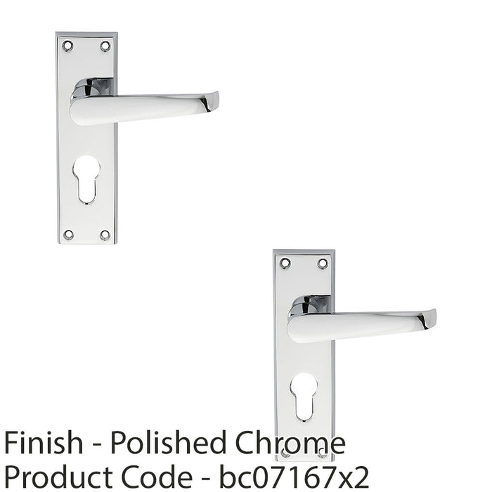 2 PACK Straight Victorian Latch EURO Lock Door Handle Polished Chrome Backplate 1