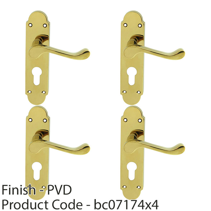 4 PACK Victorian Scroll Latch & EURO Lock Door Handle Brass PVD Lever Backplate 1