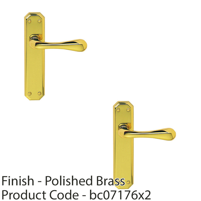 2 PACK Geometric Internal Latch Door Handle Polished Brass On Angular Backplate 1