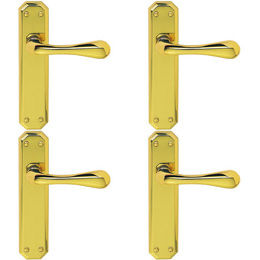 4 PACK Geometric Internal Latch Door Handle Polished Brass On Angular Backplate