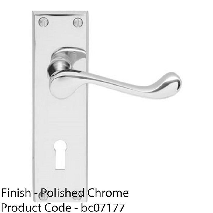 Victorian Scroll Latch & Lock Door Handle - Polished Chrome Lever On Backplate 1