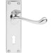 Victorian Scroll Latch & Lock Door Handle - Polished Chrome Lever On Backplate